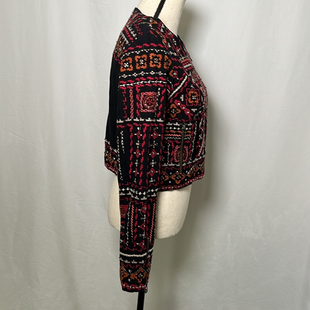 Ecote Aztec Beaded Boho Multicolor Patterned Blaz… - image 3